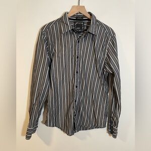 BKE Buckle Gray Striped Long Sleeve Button Down Cotton Shirt Mens Large Slim Fit